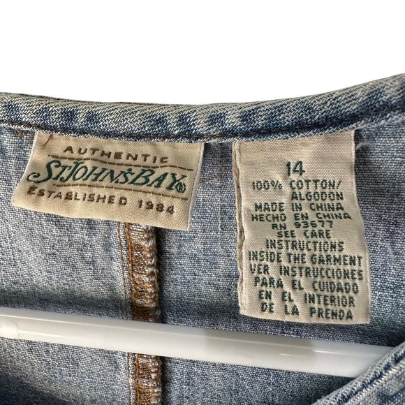 St Johns Bay Vintage Zip Front Sleeveless Cotton Denim Dress Jumper Size 14 - Picture 4 of 5